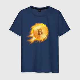 Мужская футболка хлопок с принтом БИТКОИН ОГОНЬ (ВВЕРХ)  в Новосибирске, 100% хлопок | прямой крой, круглый вырез горловины, длина до линии бедер, слегка спущенное плечо. | bitcoin | blockchain | btc | cardano | crypto | ethereum | polkadot | tether | xrp | бинанс | биткоин | блокчейн | валюта | деньги | криптовалюта | майнер | майнинг | цифровая валюта | цифровое золото | эфир