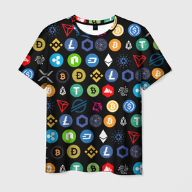 Мужская футболка 3D с принтом ЛОГОТИПЫ КРИПТОВАЛЮТ | CRYPTOCURRENCIES (Z) в Новосибирске, 100% полиэфир | прямой крой, круглый вырез горловины, длина до линии бедер | binance coin | bitcoin | blockchain | btc | cardano | crypto | ethereum | litecoin | polkadot | tether | xrp | биткоин | блокчейн | валюта | деньги | криптовалюта | майнер | майнинг | цифровая валюта | цифровое золото | эфир