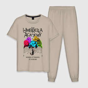 Мужская пижама хлопок с принтом Академия Амбрелла , 100% хлопок | брюки и футболка прямого кроя, без карманов, на брюках мягкая резинка на поясе и по низу штанин
 | the umbrella academy | umbrella | академия | академия амбрелла | амбрелла | герб | зонтик | комиксы