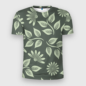 Мужская футболка 3D спортивная с принтом Цветы в Екатеринбурге, 100% полиэстер с улучшенными характеристиками | приталенный силуэт, круглая горловина, широкие плечи, сужается к линии бедра | листья | минимализм | природа | растения | цветы