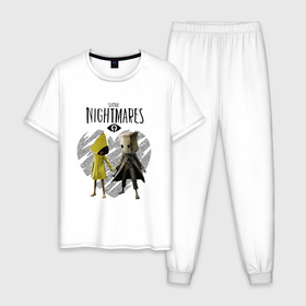 Мужская пижама хлопок с принтом Little Nightmares II в Новосибирске, 100% хлопок | брюки и футболка прямого кроя, без карманов, на брюках мягкая резинка на поясе и по низу штанин
 | game | little nightmares | девочка и мальчик | желтый | игры | любовь | пара | парные