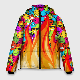 Мужская зимняя куртка 3D с принтом SLAVA MARLOW - Смайлики в Тюмени, верх — 100% полиэстер; подкладка — 100% полиэстер; утеплитель — 100% полиэстер | длина ниже бедра, свободный силуэт Оверсайз. Есть воротник-стойка, отстегивающийся капюшон и ветрозащитная планка. 

Боковые карманы с листочкой на кнопках и внутренний карман на молнии. | Тематика изображения на принте: clip | emoji | emojji | feat | fire | flame | manny | music | tik tok | video | готлиб | клип | ля ля ля | марлов | марлоу | музыка | мэнни | реп | рэп | слава | тик ток | ты горишь как огонь | ты мне очень нравишься | у меня агония | 