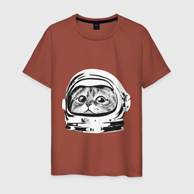 Мужская футболка хлопок с принтом Кот космонавт в Санкт-Петербурге, 100% хлопок | прямой крой, круглый вырез горловины, длина до линии бедер, слегка спущенное плечо. | астронавт | космонавт | космос | костюм | кот | кошка | скафандр | хипстер | шлем