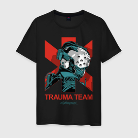 Мужская футболка хлопок с принтом TRAUMA TEAM Cyberpunk 2077 в Новосибирске, 100% хлопок | прямой крой, круглый вырез горловины, длина до линии бедер, слегка спущенное плечо. | Тематика изображения на принте: cyberpunk 2077 | hacker | maelstrom | militech | quadra | samurai | sci fi | technology | trauma team | v | будущее | игра | иероглифы | киану ривз | кибер | киберпанк | киборг | киборги | корпорация | лого | милитек | панк | роботы | самурай | т
