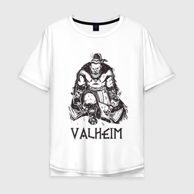 Мужская футболка хлопок Oversize с принтом Valheim Викинг Берсерк в Тюмени, 100% хлопок | свободный крой, круглый ворот, “спинка” длиннее передней части | axe | berserk | berserker | nord | ragnarok | viking | vikings | warrior | берсеркер | валькирия | викинги | воин | мифология | норд | норман | норманн | один | рагнар | рагнарок | руна | руны | русич | русь | с топором | скандинавия