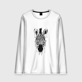 Мужской лонгслив 3D с принтом Зебра минимализм в Петрозаводске, 100% полиэстер | длинные рукава, круглый вырез горловины, полуприлегающий силуэт | animal | beast | black | minimalism | white | zebra | белое | животное | зверь | зебра | краски | минимализм | чернила | черно белое | черное