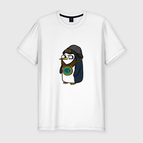 Мужская футболка хлопок Slim с принтом Крутой Пингвин в Санкт-Петербурге, 92% хлопок, 8% лайкра | приталенный силуэт, круглый вырез ворота, длина до линии бедра, короткий рукав | бастард | крутой пингвин | пингвин | рисунок | хулиган