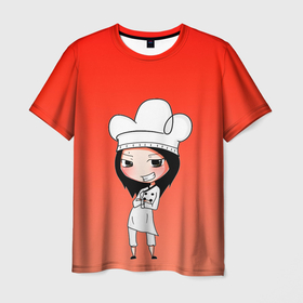Мужская футболка 3D с принтом Повар девушка манга в Санкт-Петербурге, 100% полиэфир | прямой крой, круглый вырез горловины, длина до линии бедер | аниме | арт | готовка | градиент | девочка | девушка | детский | еда | кавай | манга | мило | мультяшный | персонаж | повар | рисунок | чиби