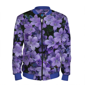 Мужской бомбер 3D с принтом Фиолетовый цвет весны в Петрозаводске, 100% полиэстер | застегивается на молнию, по бокам два кармана без застежек, по низу бомбера и на воротнике - эластичная резинка | art | casual | весенний | весна | градиент | зелень | растения | структура | текстура | цветы