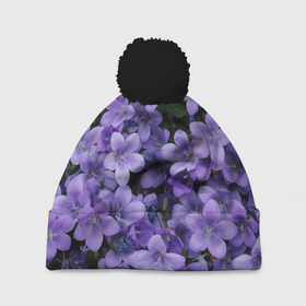 Шапка 3D c помпоном с принтом Фиолетовый цвет весны в Петрозаводске, 100% полиэстер | универсальный размер, печать по всей поверхности изделия | art | casual | весенний | весна | градиент | зелень | растения | структура | текстура | цветы