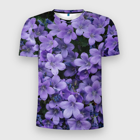 Мужская футболка 3D спортивная с принтом Фиолетовый цвет весны в Белгороде, 100% полиэстер с улучшенными характеристиками | приталенный силуэт, круглая горловина, широкие плечи, сужается к линии бедра | art | casual | весенний | весна | градиент | зелень | растения | структура | текстура | цветы
