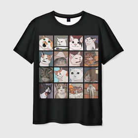 Мужская футболка 3D с принтом Коты и кошки в Санкт-Петербурге, 100% полиэфир | прямой крой, круглый вырез горловины, длина до линии бедер | cat | cats | cosmos | kitten | mem | memes | rose | roses | глаза | глазки | киска | космос | кот | котёнок | котик | котики | котэ | котята | кошак | кошка | кошки | красивая | мем | мемчики | милая | прикольная | розы | светлая