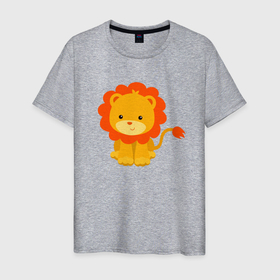 Мужская футболка хлопок с принтом Львенок в Тюмени, 100% хлопок | прямой крой, круглый вырез горловины, длина до линии бедер, слегка спущенное плечо. | animal | beast | cat | cute | fluffy | hunter | lion | lion cub | lion king | mane | predator | red | tail | yellow | большая кошка | грива | желтый | животное | зверь | король лев | кот | лев | лёвушка | львенок | милый | охотник | пушистый 
