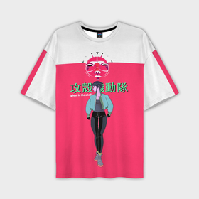 Мужская футболка oversize 3D с принтом Призрак в доспехах на розовом в Кировске,  |  | Тематика изображения на принте: anime | cyberpunk | ghost in the shell | аниме | анимэ | гост ин зэ шелл | киберпанк | мотоко кусанаги | призрак в доспехах | япония