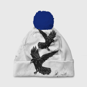 Шапка 3D c помпоном с принтом Gothic crows в Санкт-Петербурге, 100% полиэстер | универсальный размер, печать по всей поверхности изделия | animals | art | bird | black | crow | dark | halloween | wings | witch | арт | ворона | готика | готические | животные | крылья | нечисть | орел | перья | природа | птица | птица ворон | птичка | тьма | хеллоуин | хищник | черная птица