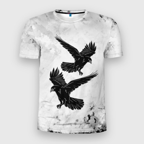 Мужская футболка 3D Slim с принтом Gothic crows в Курске, 100% полиэстер с улучшенными характеристиками | приталенный силуэт, круглая горловина, широкие плечи, сужается к линии бедра | animals | art | bird | black | crow | dark | halloween | wings | witch | арт | ворона | готика | готические | животные | крылья | нечисть | орел | перья | природа | птица | птица ворон | птичка | тьма | хеллоуин | хищник | черная птица