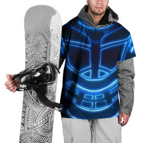 Накидка на куртку 3D с принтом Неоновая броня | Neon Armor в Тюмени, 100% полиэстер |  | cyberpunk 2077 | абстракция | броня | неон | синяя | текстура | трон