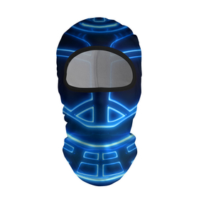 Балаклава 3D с принтом Неоновая броня Neon Armor в Рязани, 100% полиэстер, ткань с особыми свойствами — Activecool | плотность 150–180 г/м2; хорошо тянется, но при этом сохраняет форму. Закрывает шею, вокруг отверстия для глаз кайма. Единый размер | cyberpunk 2077 | абстракция | броня | неон | синяя | текстура | трон