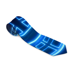 Галстук 3D с принтом Неоновая броня Neon Armor , 100% полиэстер | Длина 148 см; Плотность 150-180 г/м2 | cyberpunk 2077 | абстракция | броня | неон | синяя | текстура | трон