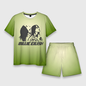 Мужской костюм с шортами 3D с принтом Билли Айлиш на зеленом фоне в Тюмени,  |  | bad guy | billie | billie eilish | billieeilish | билли | билли айлиш