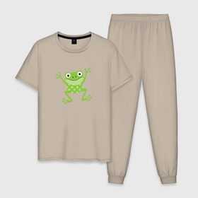 Мужская пижама хлопок с принтом Лягушка , 100% хлопок | брюки и футболка прямого кроя, без карманов, на брюках мягкая резинка на поясе и по низу штанин
 | животное | лягушка | лягушонок | милый лягушонок | минимализм | рисунок