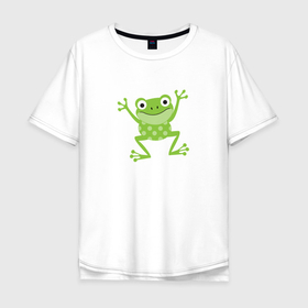 Мужская футболка хлопок Oversize с принтом Лягушка в Петрозаводске, 100% хлопок | свободный крой, круглый ворот, “спинка” длиннее передней части | животное | лягушка | лягушонок | милый лягушонок | минимализм | рисунок