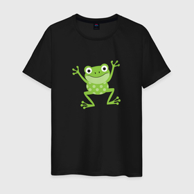 Мужская футболка хлопок с принтом Лягушка в Петрозаводске, 100% хлопок | прямой крой, круглый вырез горловины, длина до линии бедер, слегка спущенное плечо. | животное | лягушка | лягушонок | милый лягушонок | минимализм | рисунок