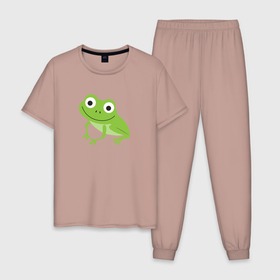 Мужская пижама хлопок с принтом Лягушонок , 100% хлопок | брюки и футболка прямого кроя, без карманов, на брюках мягкая резинка на поясе и по низу штанин
 | животное | лягушка | лягушонок | минимализм | рисунок