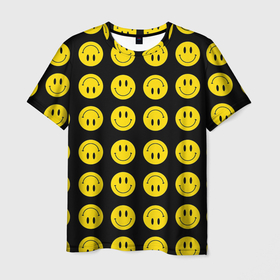 Мужская футболка 3D с принтом Смайлики , 100% полиэфир | прямой крой, круглый вырез горловины, длина до линии бедер | emoji | smile | sticker | грусть | любовь | печаль | плачь | смайлики | стикеры | текстура | улыбка | эмоджи | эмодзи