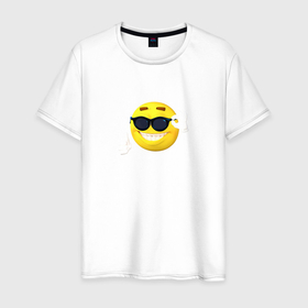 Мужская футболка хлопок с принтом Постироничный смайлик в Новосибирске, 100% хлопок | прямой крой, круглый вырез горловины, длина до линии бедер, слегка спущенное плечо. | mem | мем | постирония | смайлик в очках | эмодзи | юмор