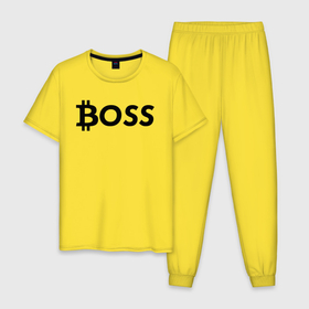 Мужская пижама хлопок с принтом БИТКОИН ДЕД | BITCOIN BOSS в Санкт-Петербурге, 100% хлопок | брюки и футболка прямого кроя, без карманов, на брюках мягкая резинка на поясе и по низу штанин
 | Тематика изображения на принте: bitcoin | blockchain | btc | cardano | crypto | ethereum | polkadot | tether | xrp | бинанс | биткоин | блокчейн | валюта | деньги | криптовалюта | майнер | майнинг | цифровая валюта | цифровое золото | эфир
