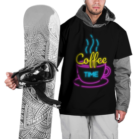 Накидка на куртку 3D с принтом Время кофе (Неон) в Санкт-Петербурге, 100% полиэстер |  | Тематика изображения на принте: coffee time | время кофе | дымящийся кофе | кофе | неон