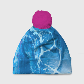 Шапка 3D c помпоном с принтом Ледяной в Санкт-Петербурге, 100% полиэстер | универсальный размер, печать по всей поверхности изделия | абстракция | вода | зима | иней | лед | ледяной | мерзлота | мороженое | мороз | север | снег | текстура | холод