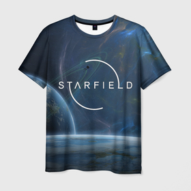 Мужская футболка 3D с принтом Starfield , 100% полиэфир | прямой крой, круглый вырез горловины, длина до линии бедер | Тематика изображения на принте: bethesda game studios | bethesda softworks | звездное | космос | планеты