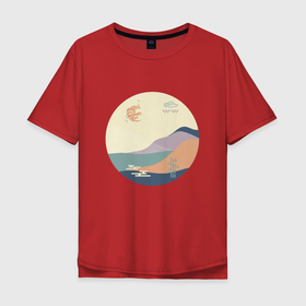 Мужская футболка хлопок Oversize с принтом Японский минимализм в Курске, 100% хлопок | свободный крой, круглый ворот, “спинка” длиннее передней части | азиатский | арт | минимализм | пейзаж | природа | рисунок | хипстер | японский