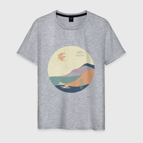 Мужская футболка хлопок с принтом Японский минимализм в Санкт-Петербурге, 100% хлопок | прямой крой, круглый вырез горловины, длина до линии бедер, слегка спущенное плечо. | Тематика изображения на принте: азиатский | арт | минимализм | пейзаж | природа | рисунок | хипстер | японский