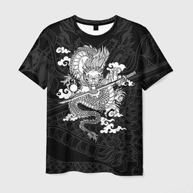 Мужская футболка 3D с принтом ДРАКОН | DRAGON , 100% полиэфир | прямой крой, круглый вырез горловины, длина до линии бедер | Тематика изображения на принте: anime | china | dragon | japan | katana | samurai | smoke | snake | sword | tattoo | аниме | дракон | дым | змей | катана | китай | меч | самурай | тату | татуировка | япония