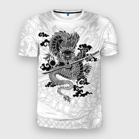 Мужская футболка 3D спортивная с принтом ДРАКОН | DRAGON в Петрозаводске, 100% полиэстер с улучшенными характеристиками | приталенный силуэт, круглая горловина, широкие плечи, сужается к линии бедра | Тематика изображения на принте: anime | china | dragon | japan | katana | samurai | smoke | snake | sword | tattoo | аниме | дракон | дым | змей | катана | китай | меч | самурай | тату | татуировка | япония