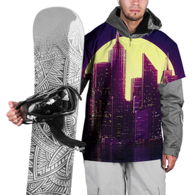Накидка на куртку 3D с принтом Неоновый город , 100% полиэстер |  | Тематика изображения на принте: city | neon | башня | город | луна | неон | неоновый | неоновый принт | нью йорк