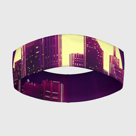 Повязка на голову 3D с принтом Неоновый город ,  |  | city | neon | башня | город | луна | неон | неоновый | неоновый принт | нью йорк