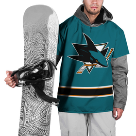 Накидка на куртку 3D с принтом Сан-Хосе Шаркс (Форма1) , 100% полиэстер |  | акула | нхл | сан хосе шаркс | хоккей | шаркс форма