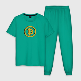 Мужская пижама хлопок с принтом Bitcoin в Екатеринбурге, 100% хлопок | брюки и футболка прямого кроя, без карманов, на брюках мягкая резинка на поясе и по низу штанин
 | bitcoin | meme | биткойн | валюта | манера | мем | образ действия | символ
