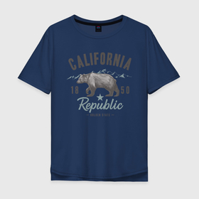 Мужская футболка хлопок Oversize с принтом California в Кировске, 100% хлопок | свободный крой, круглый ворот, “спинка” длиннее передней части | Тематика изображения на принте: california | usa | горы | калифорния | медведь | республика