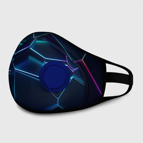 Маска из неопрена с принтом 3D ПЛИТЫ | НЕОНОВЫЕ ПЛИТЫ в Кировске, неопрен 100% | Форма огибающая нос. Резинки для ушей с дополнительной резинкой на затылке. Клапан для выдоха для активного дыхания при занятиях спортом. Эластичный материал маски и окантовки для лучшего растяжения и прилегания маски.  | Тематика изображения на принте: 3d | 3д | abstraction | neon | steel | абстракция | взрыв | неон | неоновые | плиты | разлом | соты | стекло | стеклянный