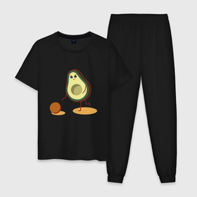 Мужская пижама хлопок с принтом Авокадо и косточка в Тюмени, 100% хлопок | брюки и футболка прямого кроя, без карманов, на брюках мягкая резинка на поясе и по низу штанин
 | avocado | авокадо | бежит | грустное | косточка | милое | няшное