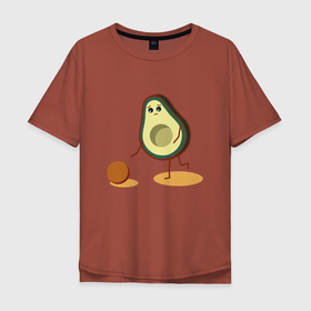 Мужская футболка хлопок Oversize с принтом Авокадо и косточка в Петрозаводске, 100% хлопок | свободный крой, круглый ворот, “спинка” длиннее передней части | avocado | авокадо | бежит | грустное | косточка | милое | няшное