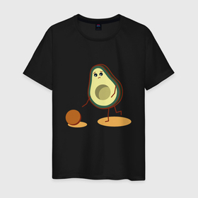 Мужская футболка хлопок с принтом Авокадо и косточка в Тюмени, 100% хлопок | прямой крой, круглый вырез горловины, длина до линии бедер, слегка спущенное плечо. | avocado | авокадо | бежит | грустное | косточка | милое | няшное