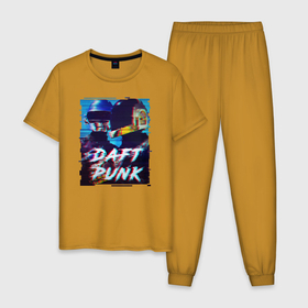 Мужская пижама хлопок с принтом Daft Punk в Екатеринбурге, 100% хлопок | брюки и футболка прямого кроя, без карманов, на брюках мягкая резинка на поясе и по низу штанин
 | Тематика изображения на принте: da funk | daft punk | daftpunk | epilogue | get lucky | instant crush | lose yourself to dance | music | one more time | ги мануэл де омем кристо | дафт панк | дафтпанк | том бангальтер