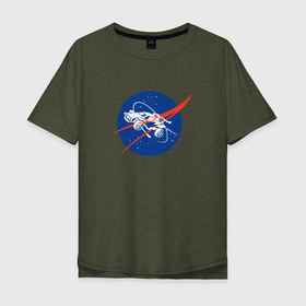 Мужская футболка хлопок Oversize с принтом Rocket League - Nasa в Тюмени, 100% хлопок | свободный крой, круглый ворот, “спинка” длиннее передней части | nasa | rocket league | звезды | машина | наса | рокет лига