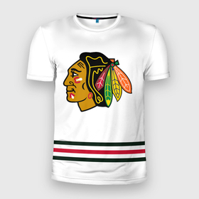 Мужская футболка 3D Slim с принтом Чикаго Блэкхокс(Форма1) в Белгороде, 100% полиэстер с улучшенными характеристиками | приталенный силуэт, круглая горловина, широкие плечи, сужается к линии бедра | chicago blackhawks | блэкхокс форма | нхл | хоккей | чикаго блэкхокс